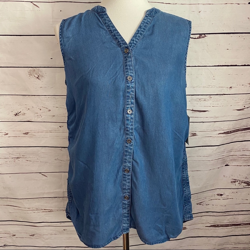 NWT Style & Co Denim-Look Blue Button Down Size S